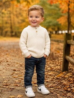 ZARA BABY | textured rib knit Henley sweater off-white